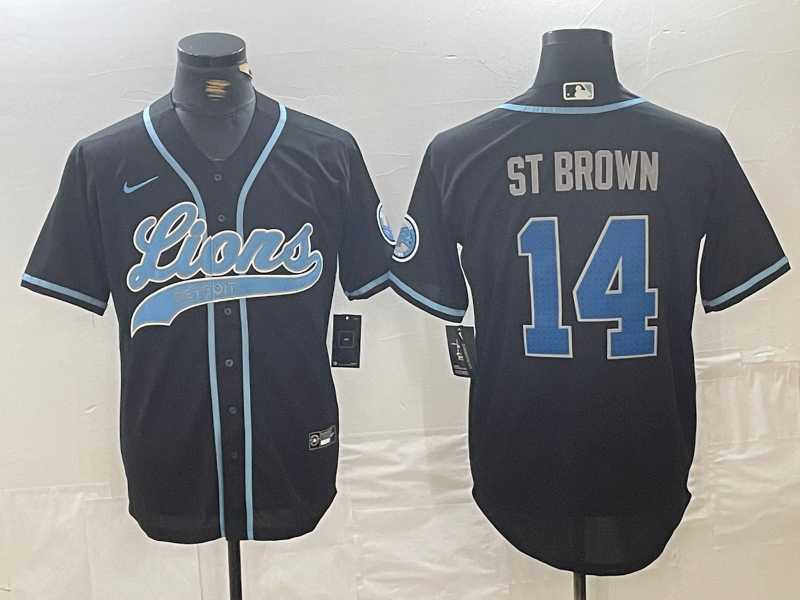 Men%27s Detroit Lions #14 Amon-Ra St. Brown Black Cool Base Stitched Baseball Jersey->detroit lions->NFL Jersey